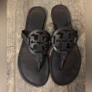 Tory Burch Miller Leather Sandal- Dark Grey